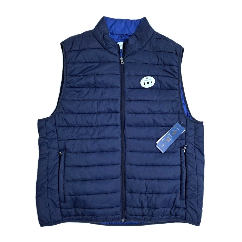 Saddlebred Men's Large Packable Puffer Vest Jacket Navy Full Zip Hiking Trail